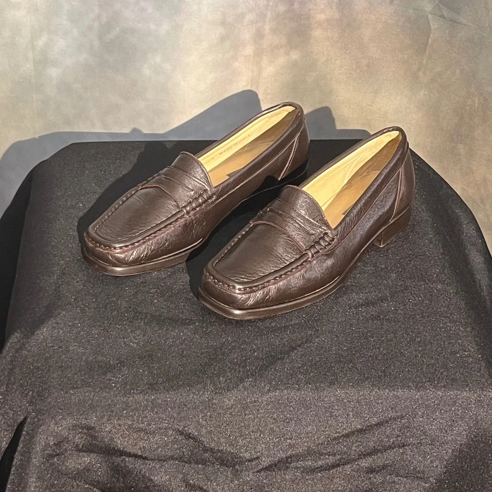 Bally Brown Deerskin Leather Penny Loafers Made in Italy Womens 6 M Slip‎ On